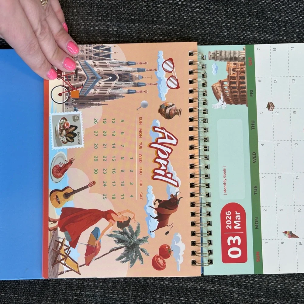 2026 Travel Calendar Spiral Notebook - Turquoise Cover